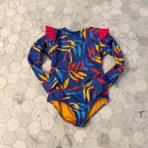 Vibrant Blue Kids Swim One Piece with Ruffle Sleeves